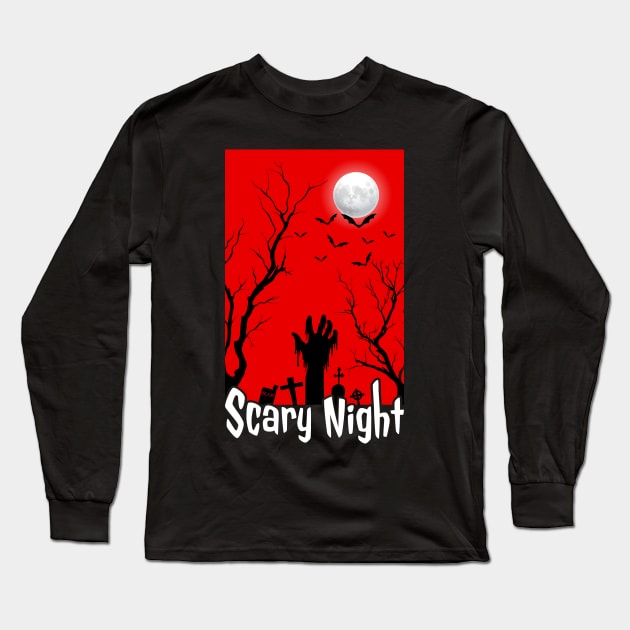 Scary night , halloween theme Long Sleeve T-Shirt by Mobyyshop